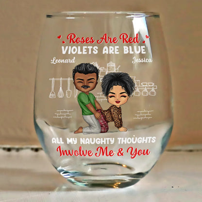 Chibi Couple Roses Are Red The Morning Is Foggy - Personalized Stemless Wine Glass