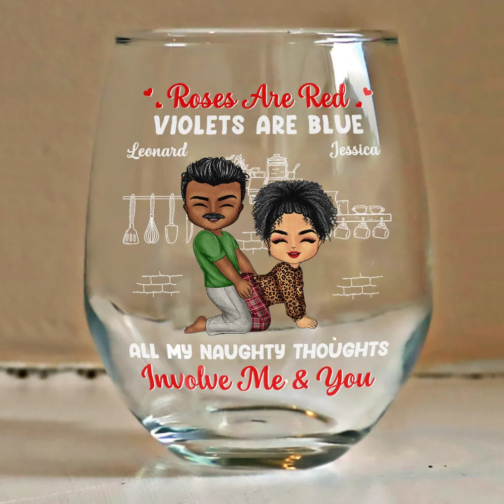 Chibi Couple Roses Are Red The Morning Is Foggy - Personalized Stemless Wine Glass
