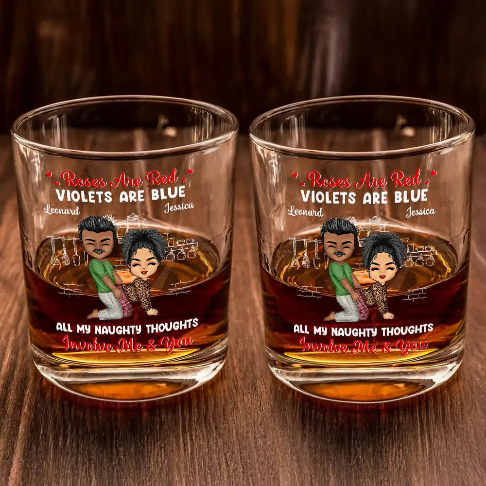 Chibi Couple Roses Are Red The Morning Is Foggy - Personalized Whiskey Glass