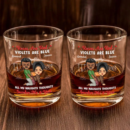 Chibi Couple Roses Are Red The Morning Is Foggy - Personalized Whiskey Glass