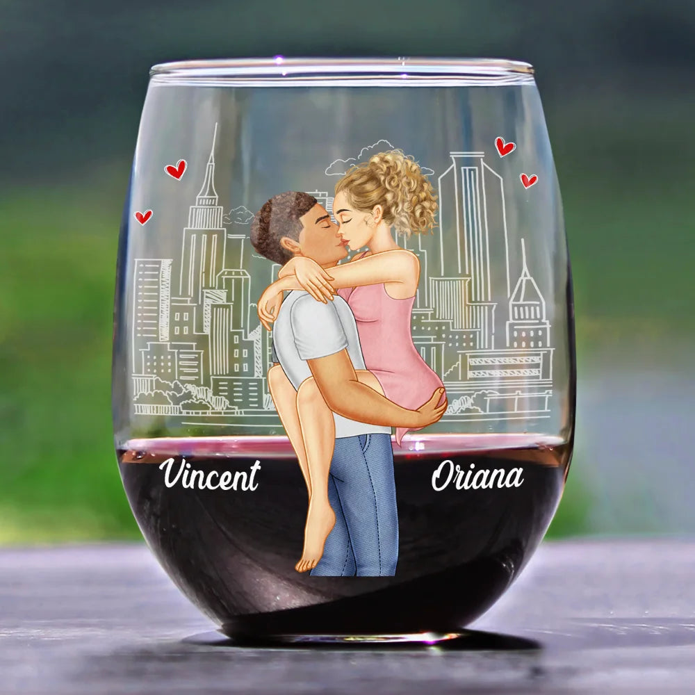 Kissing Couple In Case I Don't Say It Enough - Personalized Stemless Wine Glass