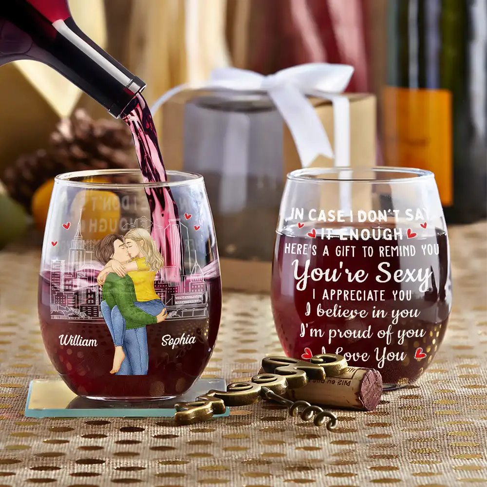 Kissing Couple In Case I Don't Say It Enough - Personalized Stemless Wine Glass