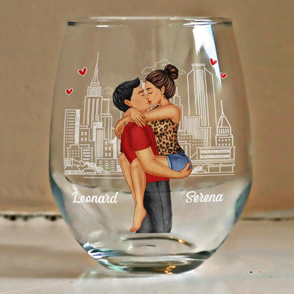 Kissing Couple In Case I Don't Say It Enough - Personalized Stemless Wine Glass
