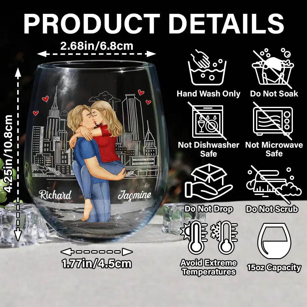 Kissing Couple In Case I Don't Say It Enough - Personalized Stemless Wine Glass