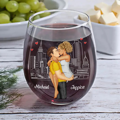 Kissing Couple In Case I Don't Say It Enough - Personalized Stemless Wine Glass
