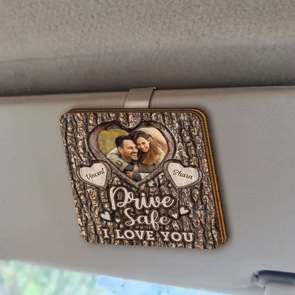 Custom Photo Drive Safe I Love You Engraved Tree - Personalized Custom Shaped Car Visor Clip