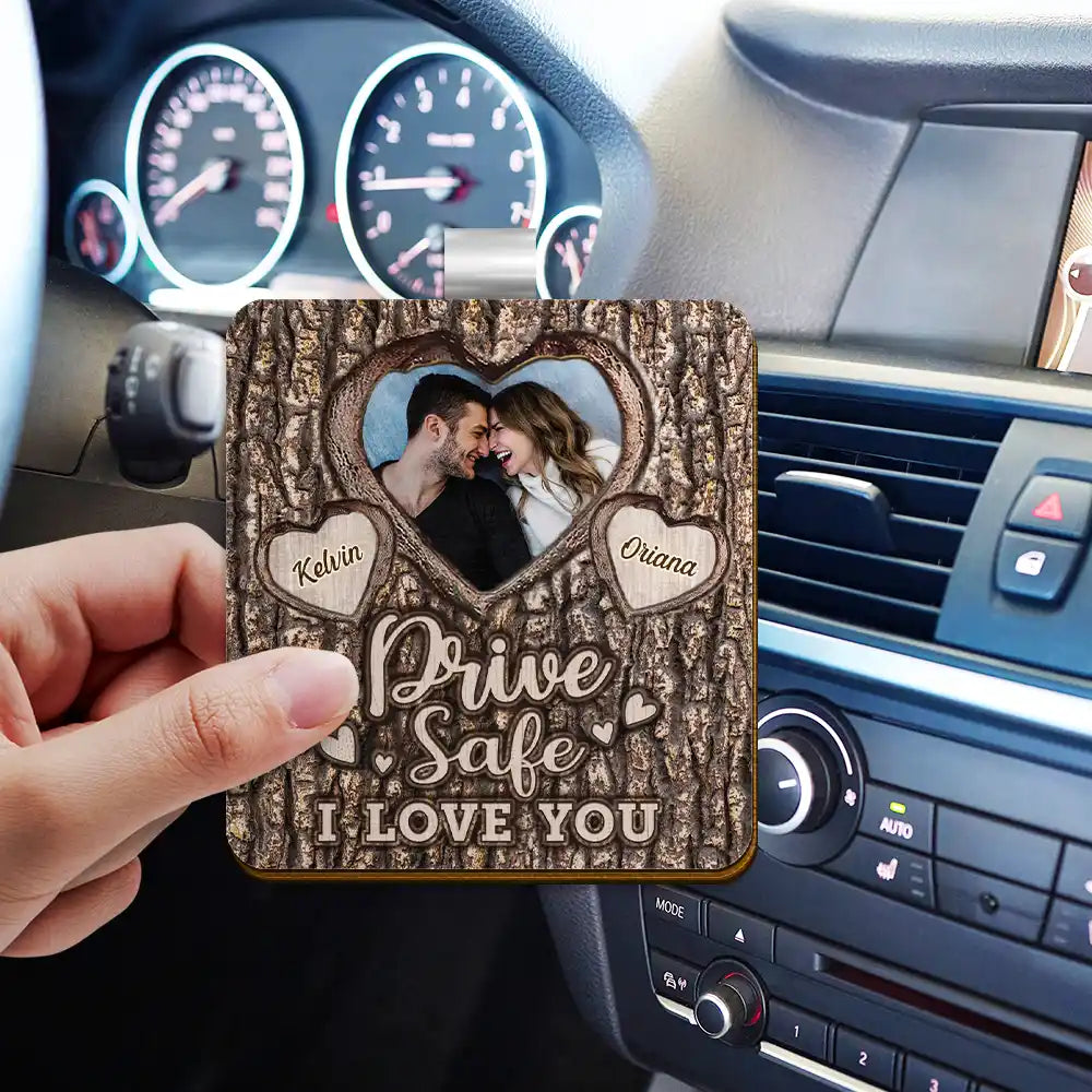 Custom Photo Drive Safe I Love You Engraved Tree - Personalized Custom Shaped Car Visor Clip