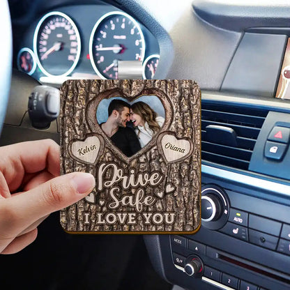 Custom Photo Drive Safe I Love You Engraved Tree - Personalized Custom Shaped Car Visor Clip