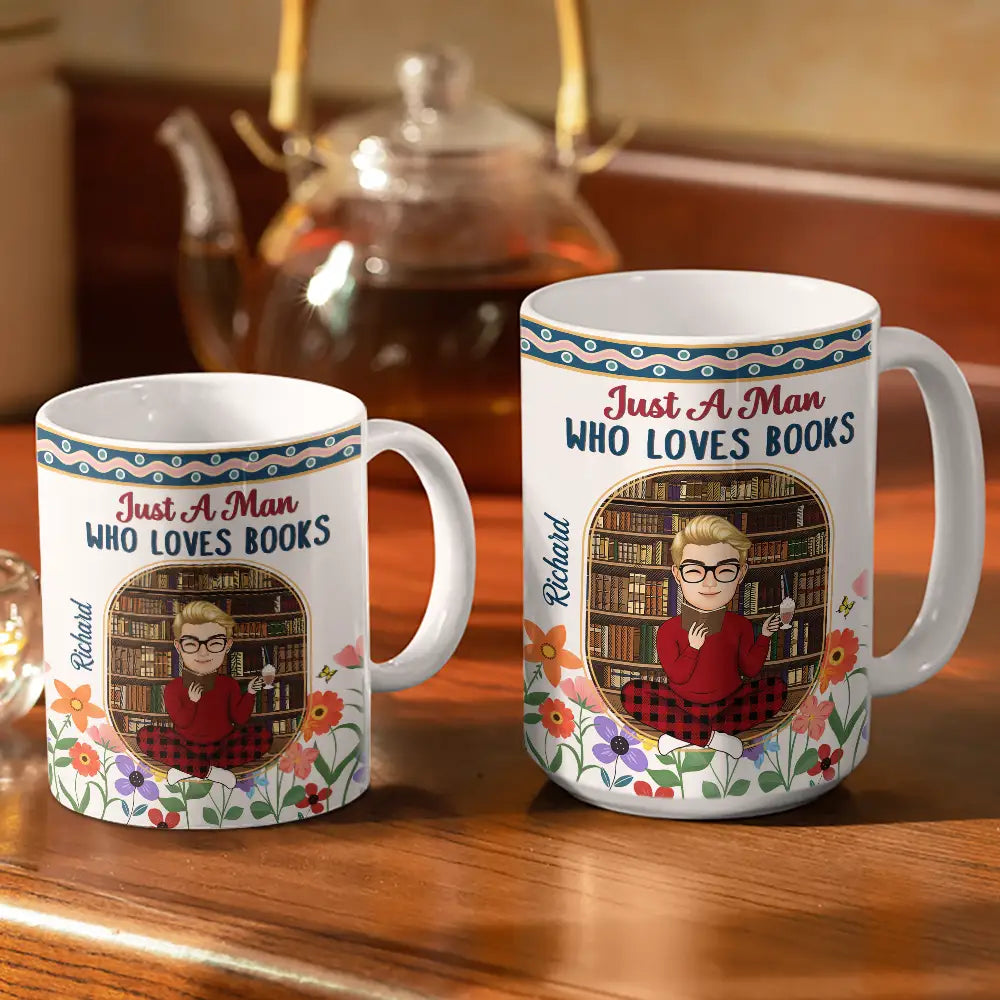 Just A Girl Who Loves Books Flower Garden - Personalized White Edge-to-Edge Mug