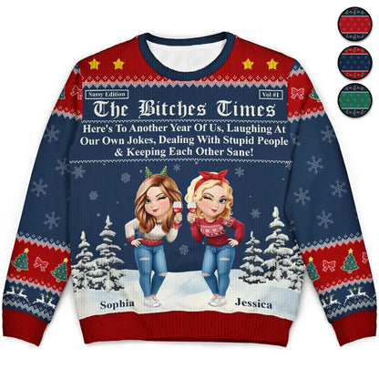 3D Effect Besties Here's To Another Year Of Us - Personalized Unisex Ugly Sweater