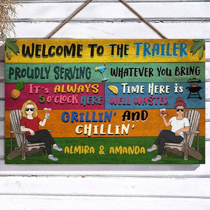 Patio Welcome Grilling Proudly Serving Whatever You Bring Couple Single - Home Decor, Backyard Decor, Gift For Her, Him, Family, Couples, Husband, Wife - Personalized Custom Wood Rectangle Sign