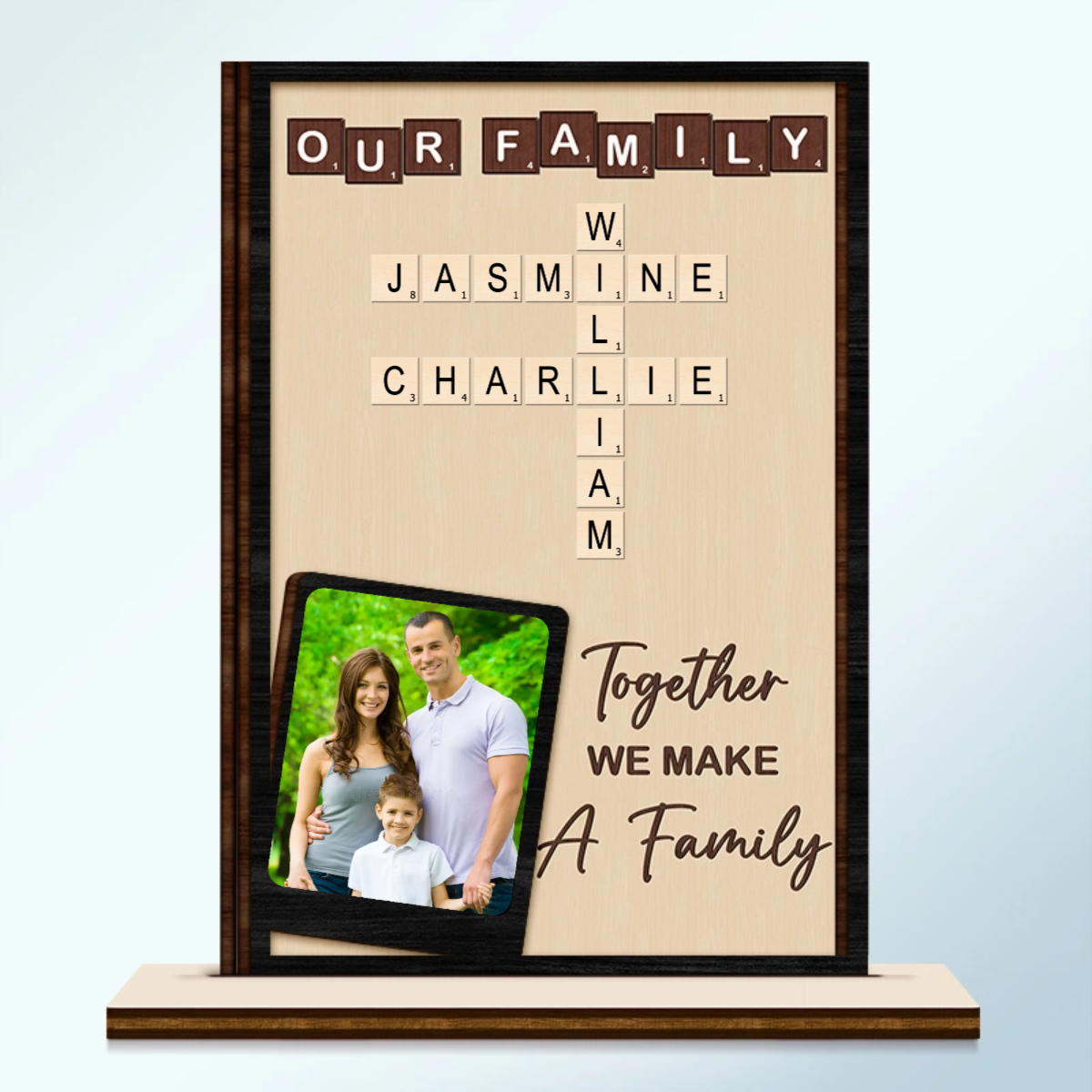 Crossword Custom Photo Together We Make A Family - Personalized Custom Shaped Wooden Plaque