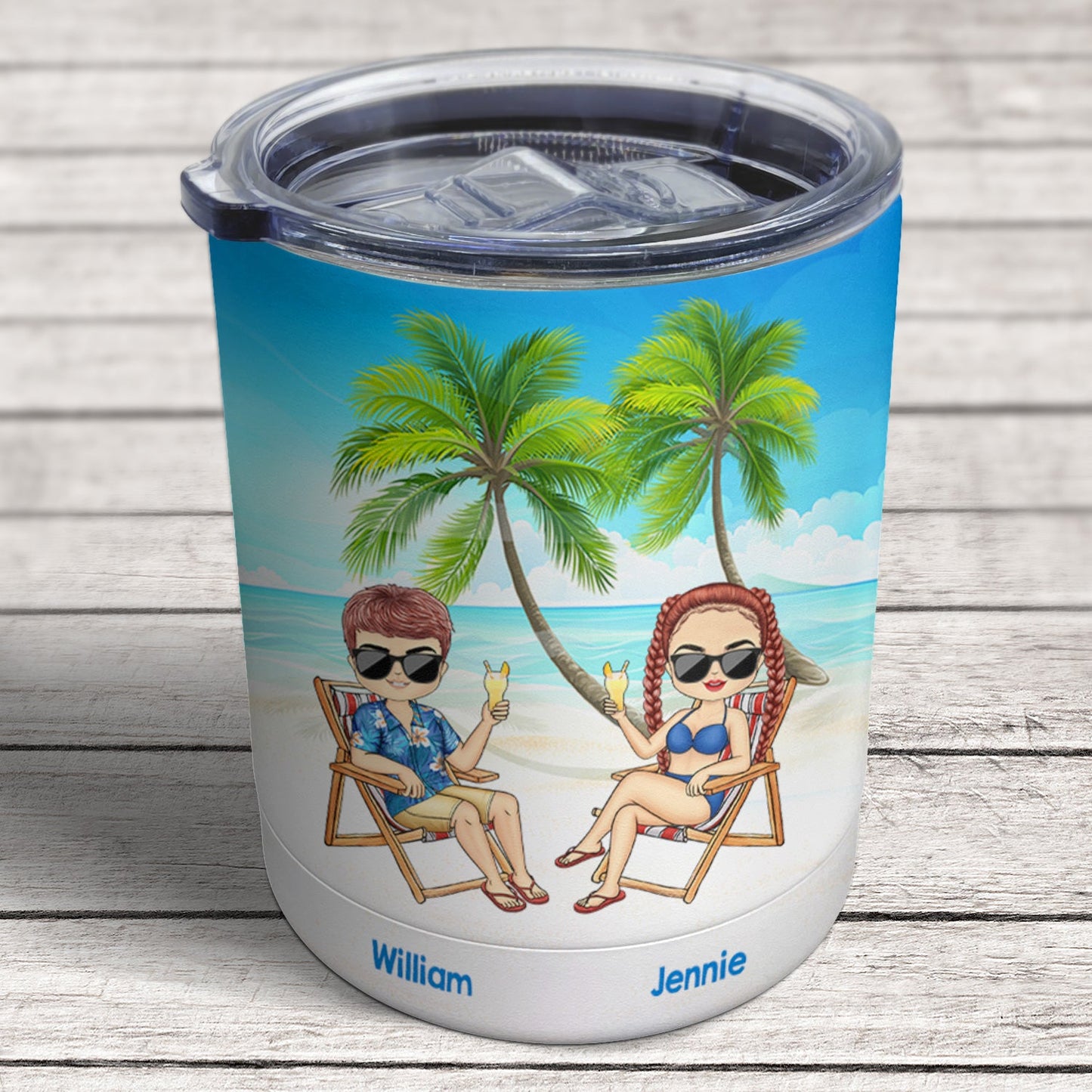 Beach Just Another Day - Gift For Couples - Personalized Lowball Tumbler