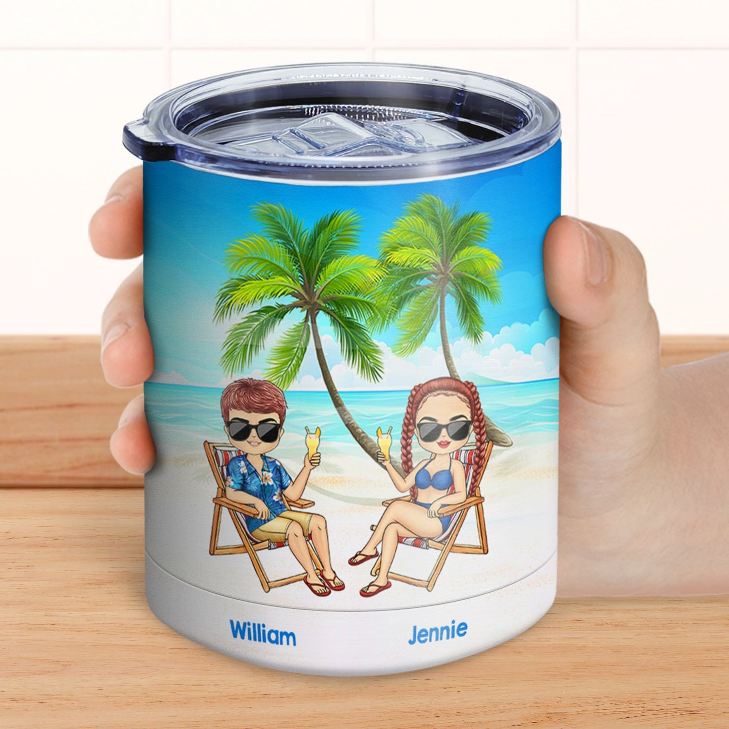 Beach Just Another Day - Gift For Couples - Personalized Lowball Tumbler