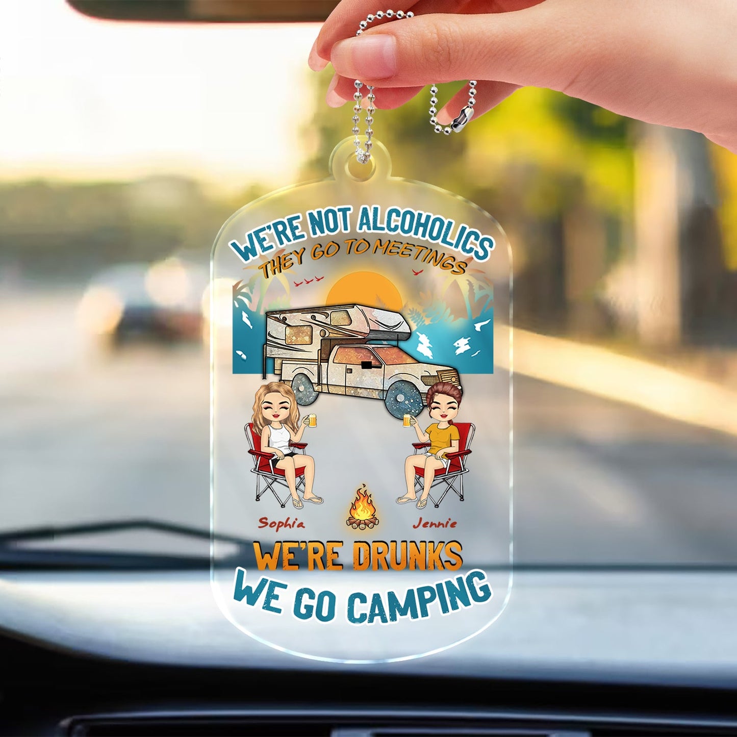 Beach Camping We're Drunks - Gift For Bestie And Couple - Personalized Acrylic Car Hanger