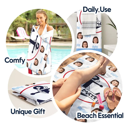Custom Photo Nautical Family - Personalized Beach Towel