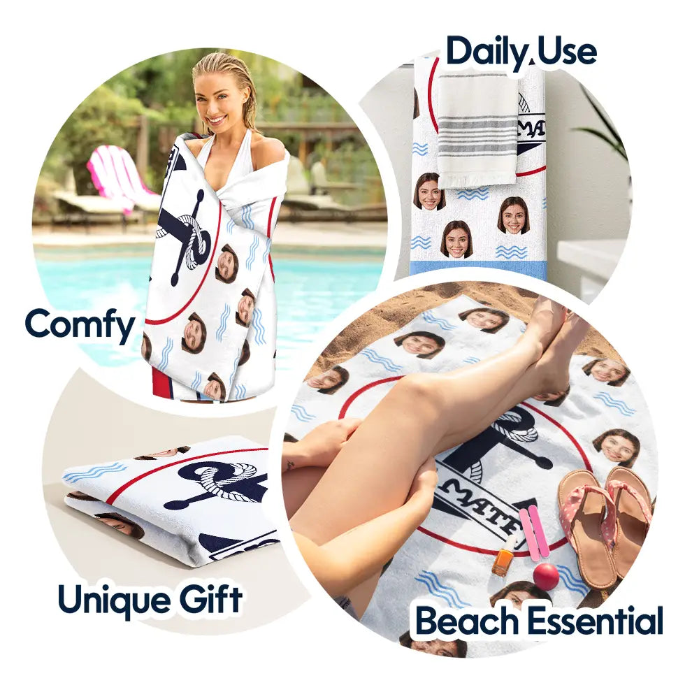 Custom Photo Nautical Family - Personalized Beach Towel