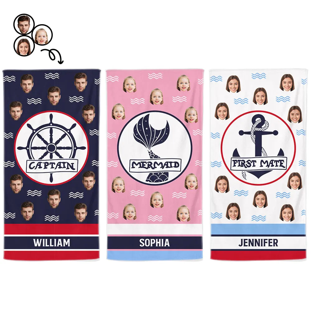 Custom Photo Nautical Family - Personalized Beach Towel