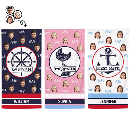 Custom Photo Nautical Family - Personalized Beach Towel