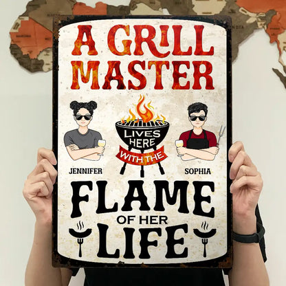 A Grillmaster Lives Here - Personalized Classic Metal Signs