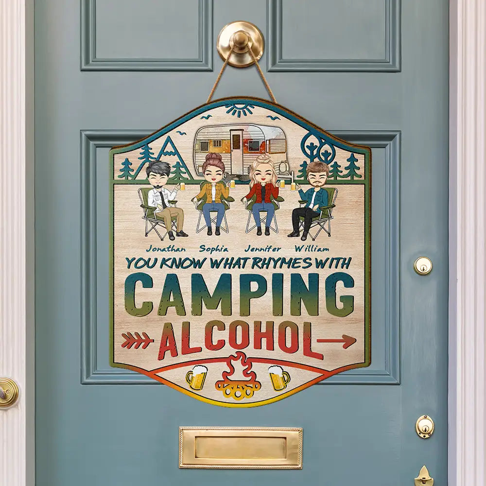 Rhymes With Camping - Personalized Custom Shaped Wood Sign