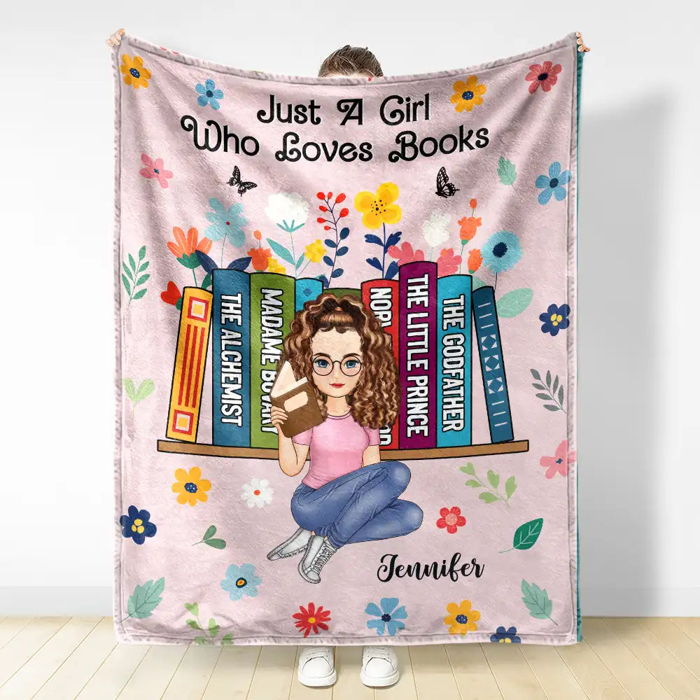 Book Flower Just A Girl Who Loves Books - Personalized Fleece Blanket, Sherpa Blanket