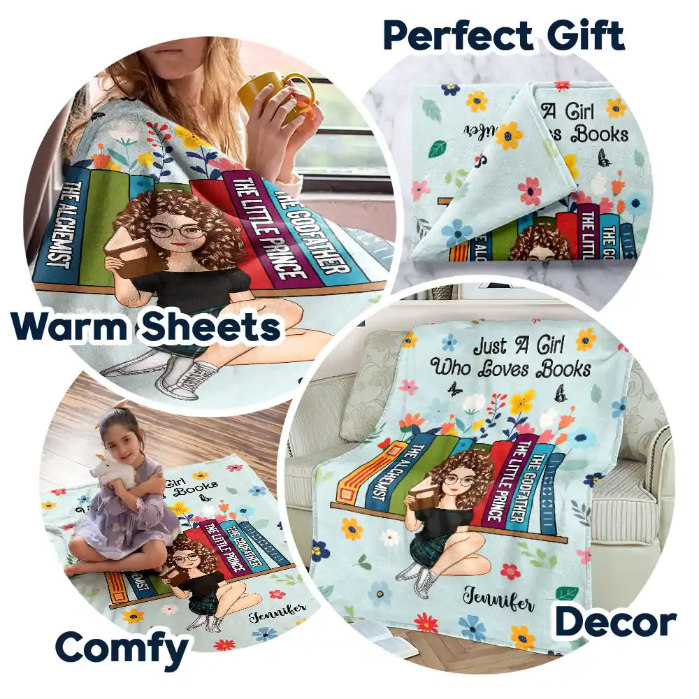 Book Flower Just A Girl Who Loves Books - Personalized Fleece Blanket, Sherpa Blanket