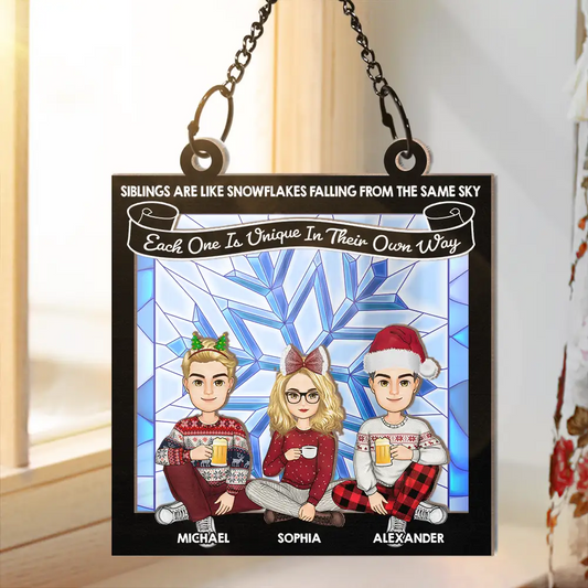 Snowflakes Falling From The Same Sky - Personalized Window Hanging Suncatcher Ornament