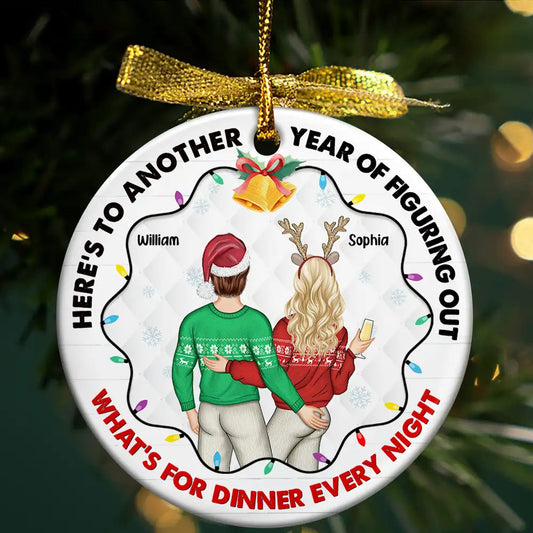 Christmas Couple Figuring Out Dinner - Personalized Circle Acrylic Ornament