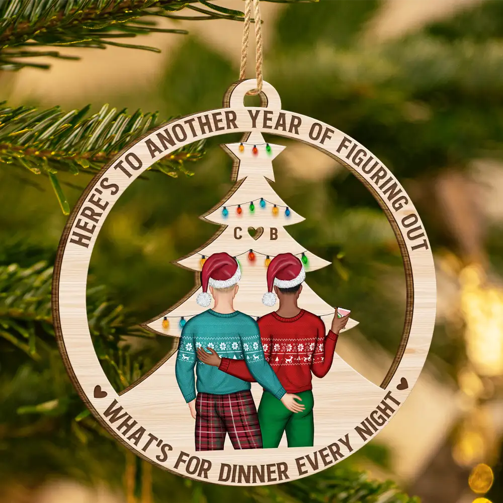 Christmas Couple Figuring Out Dinner - Personalized Wooden Cutout Ornament