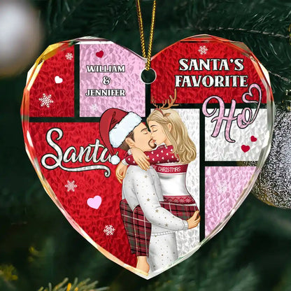 Santa's Favorite Ho - Personalized Heart Shaped Glass Ornament