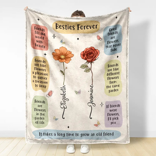 Birth Flower Besties Forever Grow An Old Friend - Personalized Fleece Blanket, Sherpa Blanket