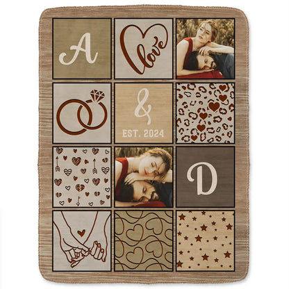 Custom Photo Couple Names Blanket - Personalized Fleece Blanket, Sherpa Blanket