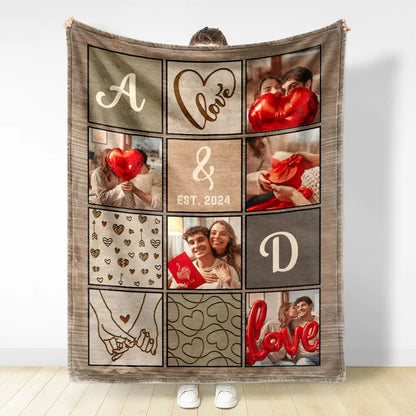 Custom Photo Couple Names Blanket - Personalized Fleece Blanket, Sherpa Blanket