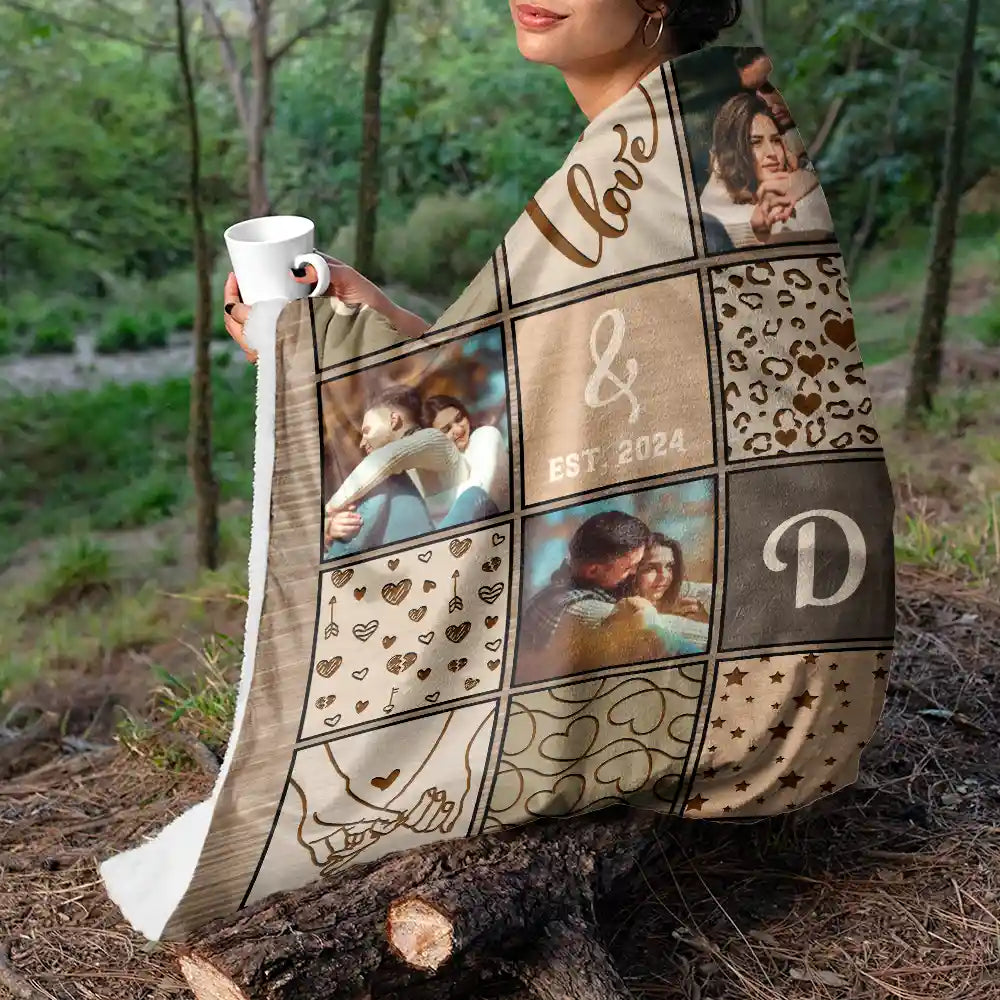 Custom Photo Couple Names Blanket - Personalized Fleece Blanket, Sherpa Blanket