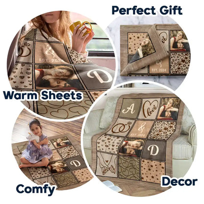 Custom Photo Couple Names Blanket - Personalized Fleece Blanket, Sherpa Blanket