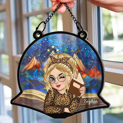 Reading Lovers Fantasy Night Book Reader - Personalized Window Hanging Suncatcher Ornament