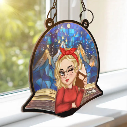 Reading Lovers Fantasy Night Book Reader - Personalized Window Hanging Suncatcher Ornament