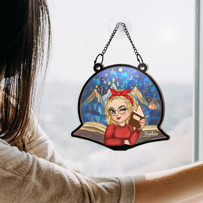 Reading Lovers Fantasy Night Book Reader - Personalized Window Hanging Suncatcher Ornament