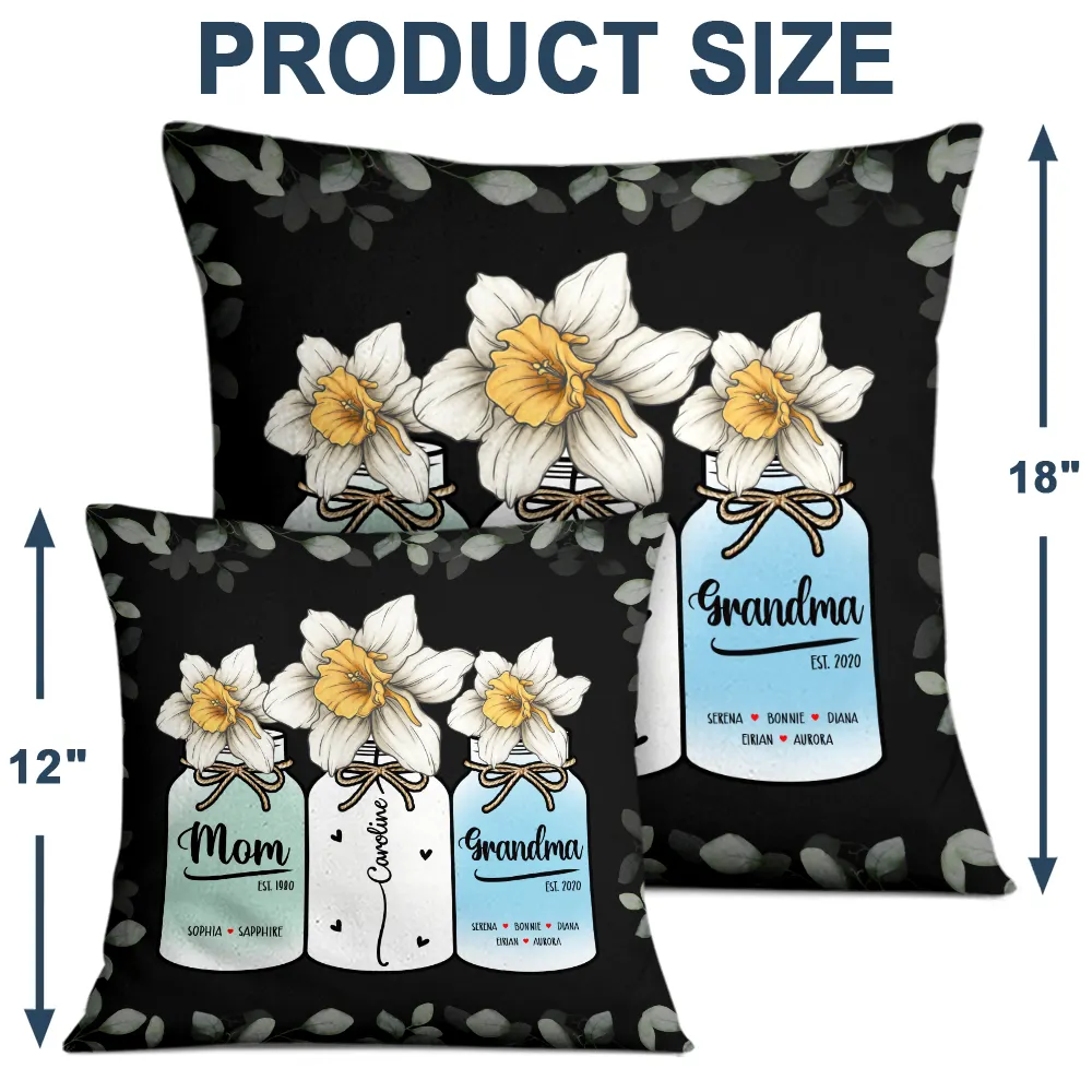 Birth Flower Mason Jar Mom Grandma - Personalized Pillow