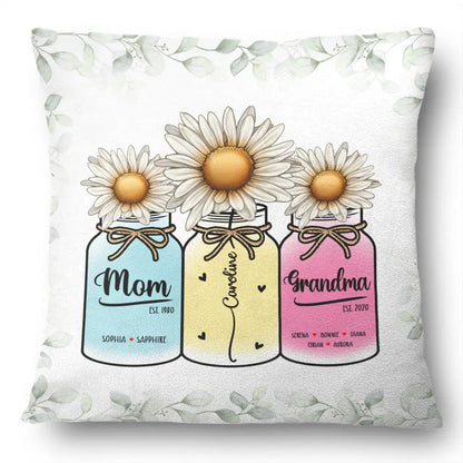 Birth Flower Mason Jar Mom Grandma - Personalized Pillow