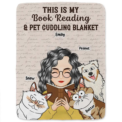 My Book Reading & Cat Cuddling Blanket - Personalized Fleece Blanket, Sherpa Blanket