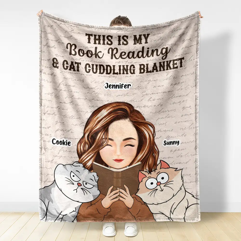 My Book Reading & Cat Cuddling Blanket - Personalized Fleece Blanket, Sherpa Blanket