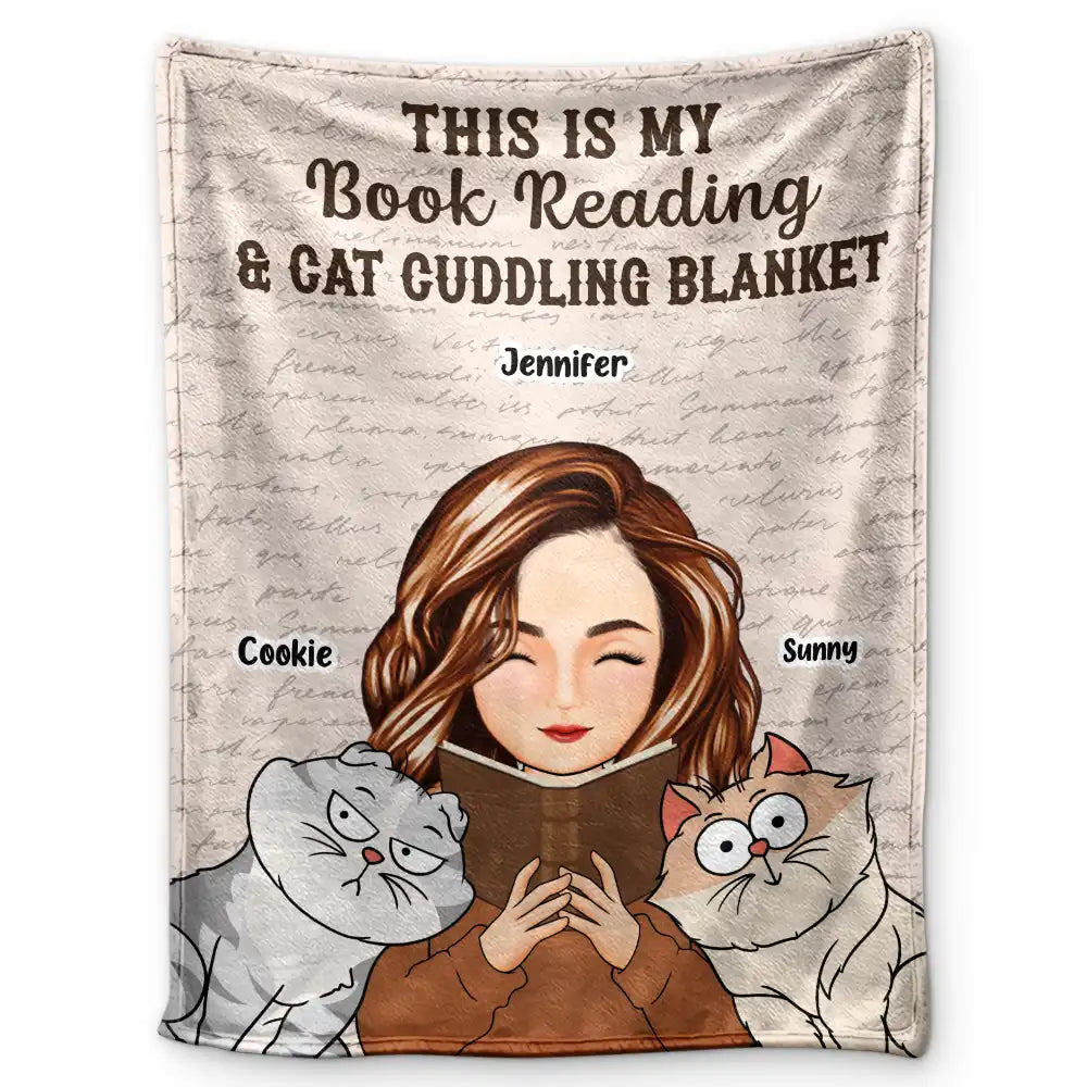 My Book Reading & Cat Cuddling Blanket - Personalized Fleece Blanket, Sherpa Blanket