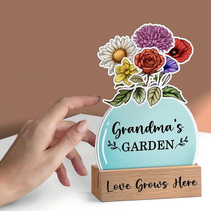 Birth Flower Grandma's Garden - Personalized Custom Shaped Cardstock With Wooden Stand