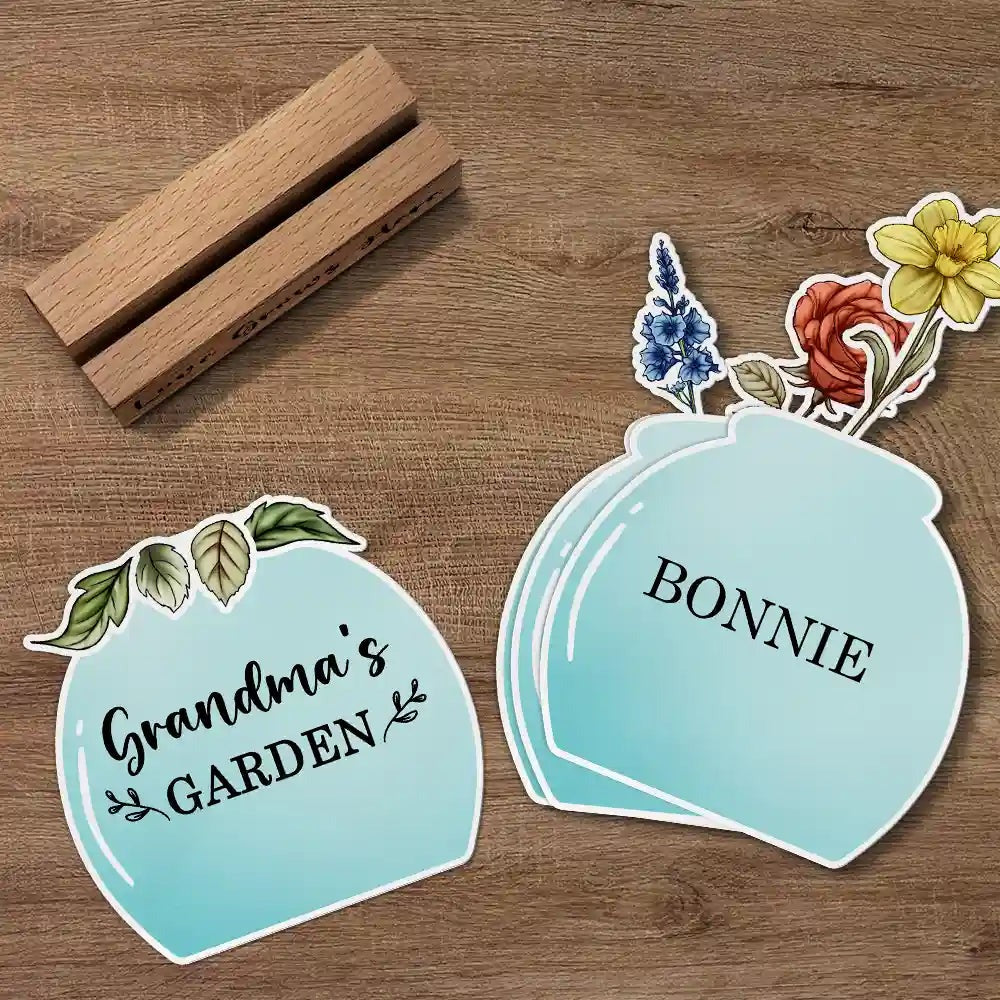 Birth Flower Grandma's Garden - Personalized Custom Shaped Cardstock With Wooden Stand