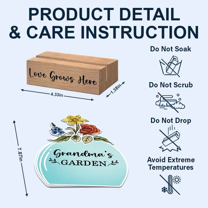 Birth Flower Grandma's Garden - Personalized Custom Shaped Cardstock With Wooden Stand