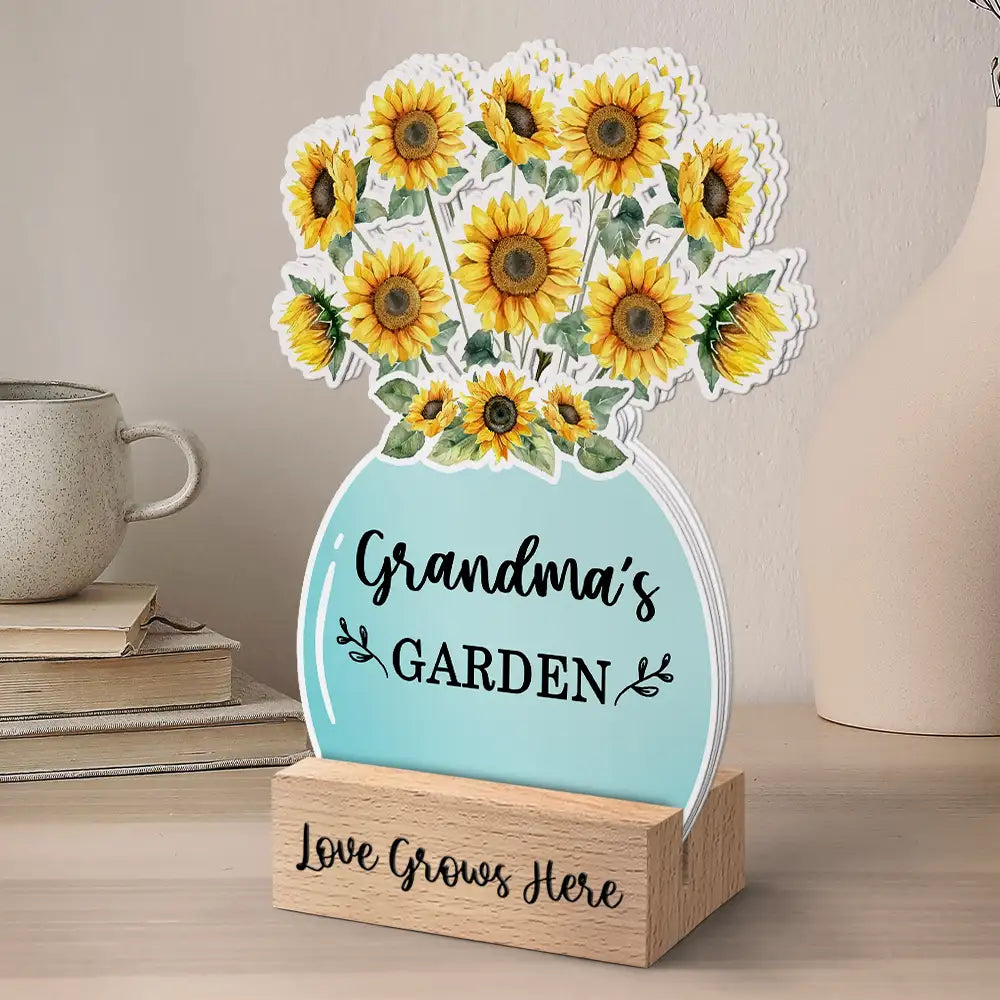 Sunflowers Grandma's Garden - Personalized Custom Shaped Cardstock With Wooden Stand
