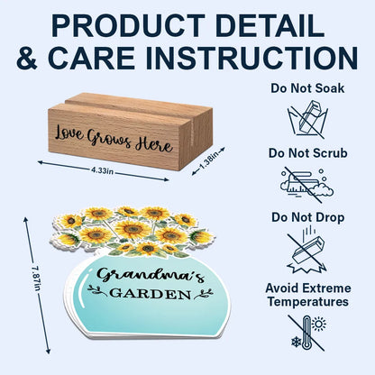 Sunflowers Grandma's Garden - Personalized Custom Shaped Cardstock With Wooden Stand