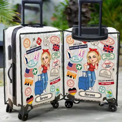 Travel Sticker Just A Girl Who Loves Traveling - Personalized Clear Luggage Cover